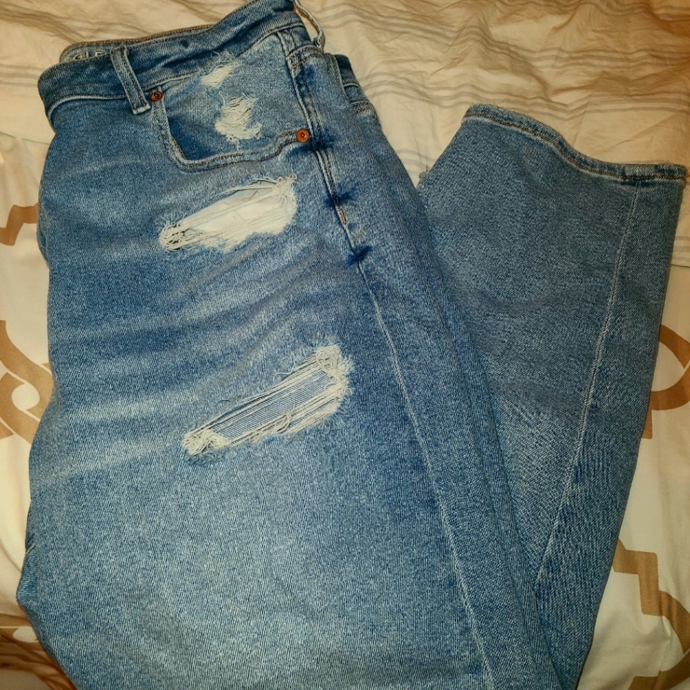AE distressed stretch Mom jeans.